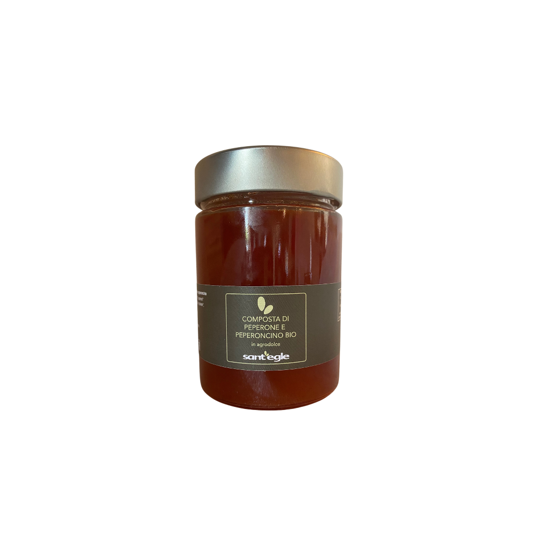 Organic bell pepper and chili pepper compote