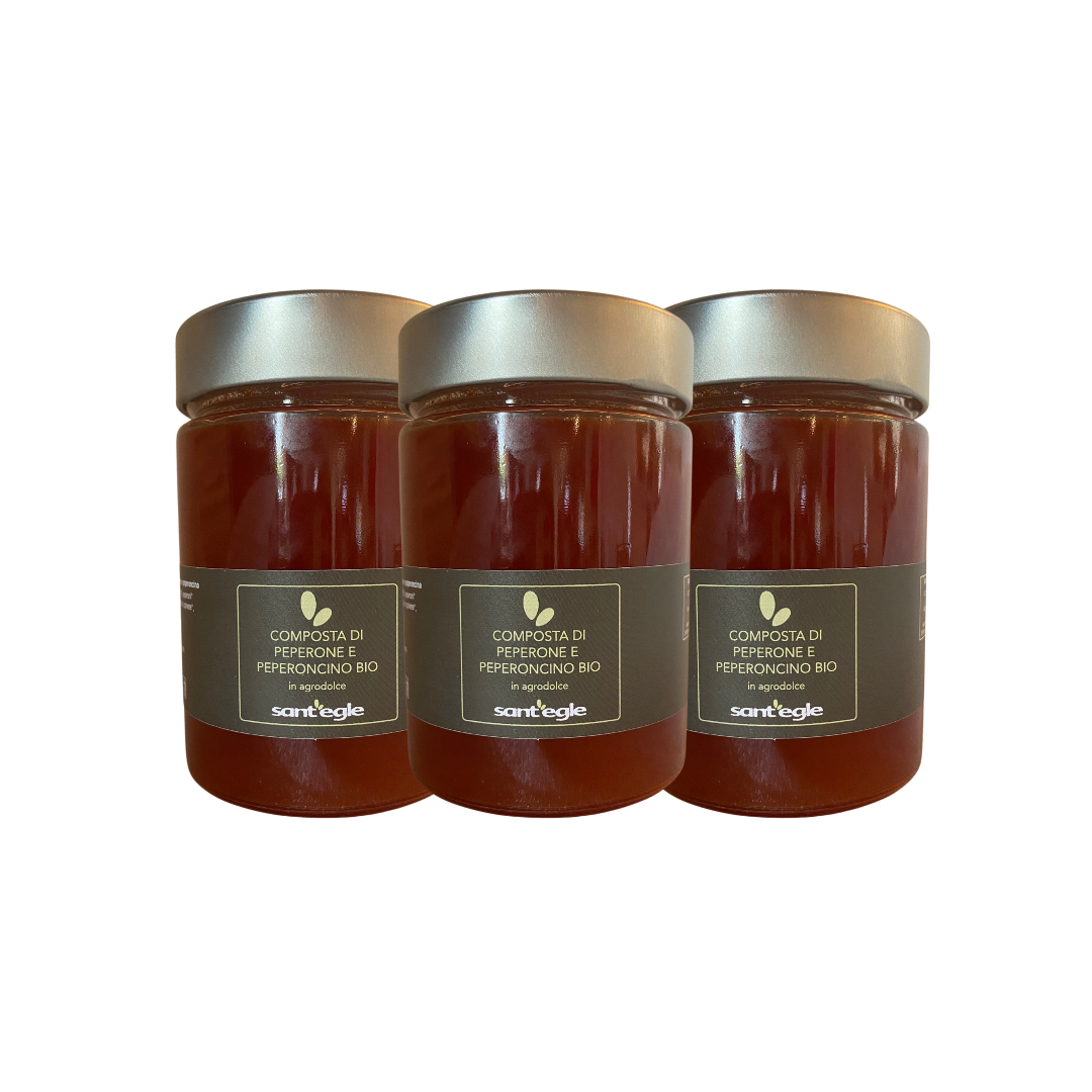 Organic bell pepper and chili pepper compote