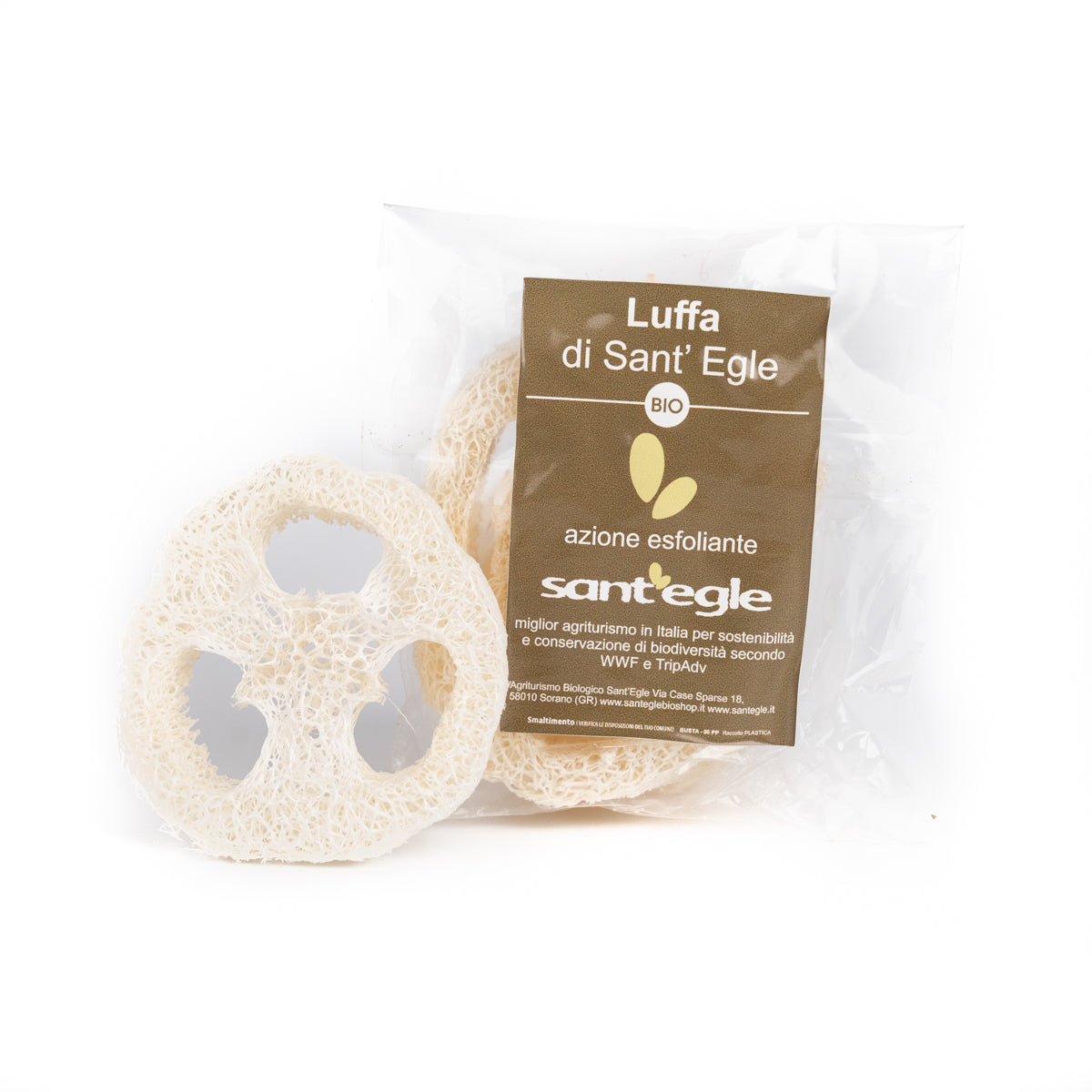 Organic loofah, scrub sponge and soap holder, in 100% vegetable fibre