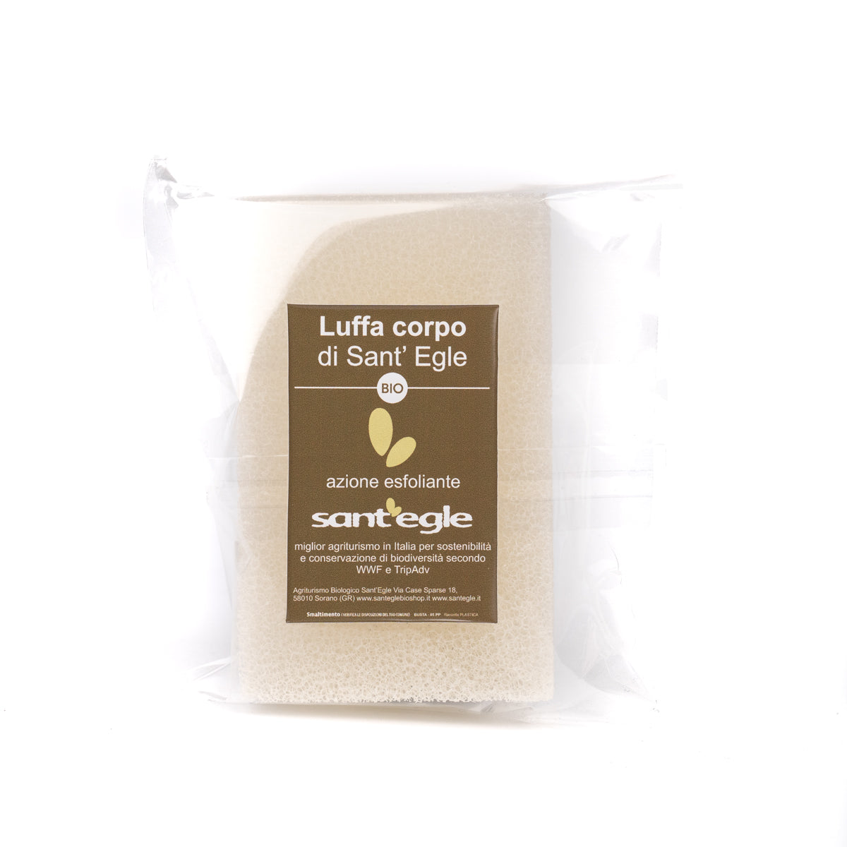 Organic loofah, scrub sponge and soap holder, in 100% vegetable fibre