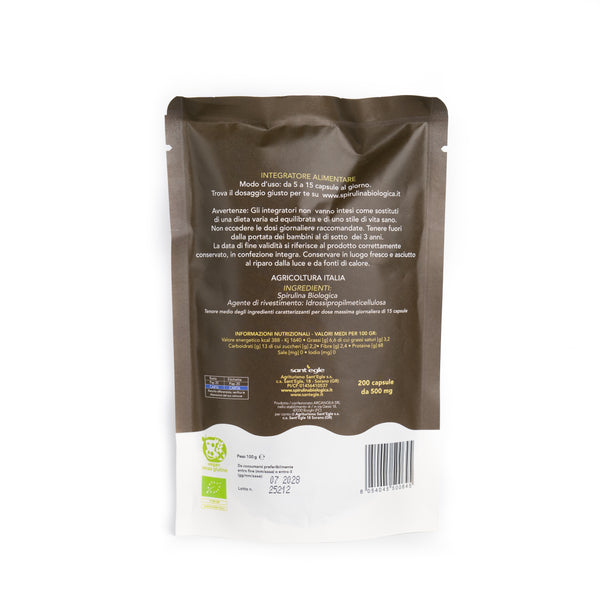 Spirulina biologica, 200 capsule da 500 mg