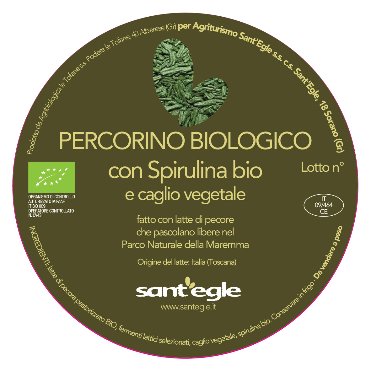 Pecorino Biologico alla Spirulina, 600 gr